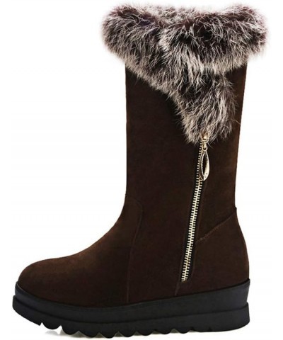 Women's Round Toe Platform Short Boots Winter Faux Fur Side Zipper Waterproof Warm Snow Boots Brown $27.42 Boots