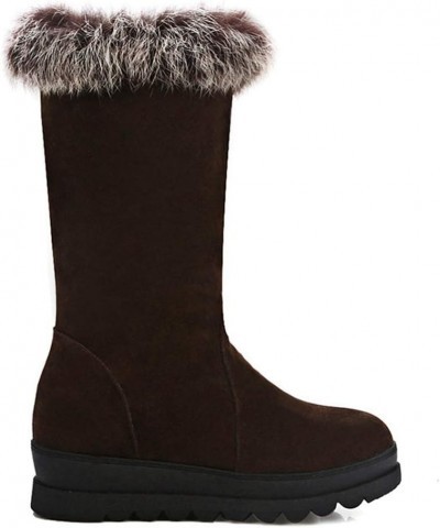 Women's Round Toe Platform Short Boots Winter Faux Fur Side Zipper Waterproof Warm Snow Boots Brown $27.42 Boots