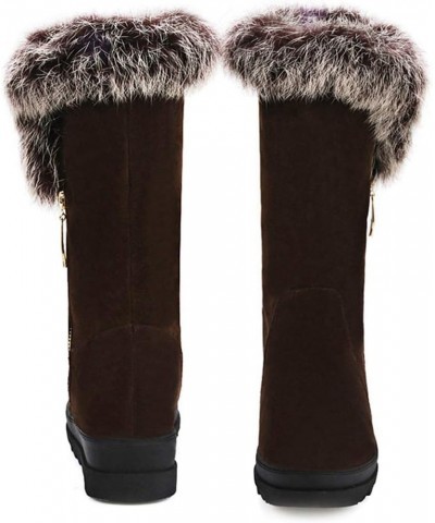 Women's Round Toe Platform Short Boots Winter Faux Fur Side Zipper Waterproof Warm Snow Boots Brown $27.42 Boots