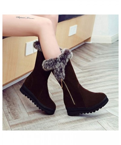 Women's Round Toe Platform Short Boots Winter Faux Fur Side Zipper Waterproof Warm Snow Boots Brown $27.42 Boots