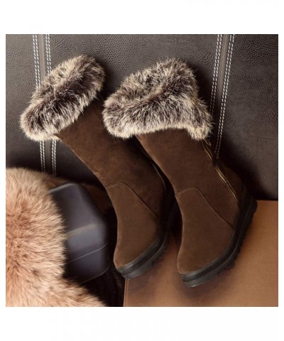 Women's Round Toe Platform Short Boots Winter Faux Fur Side Zipper Waterproof Warm Snow Boots Brown $27.42 Boots