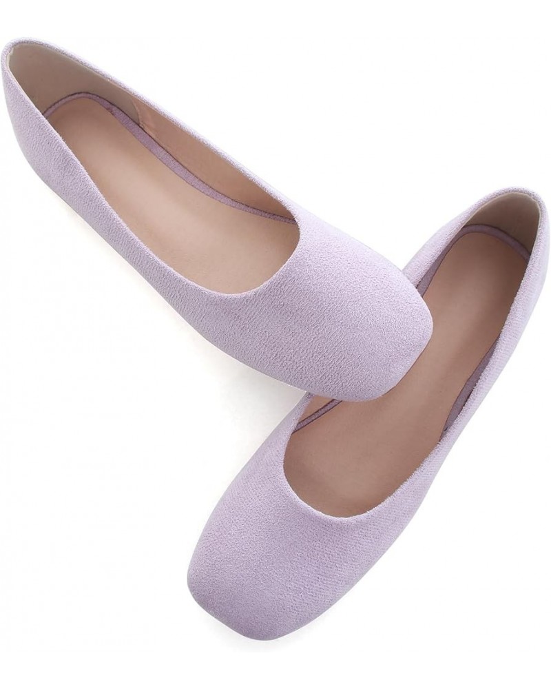 Flats for Women Comfortable Solid Color Soft Flats Square Toe Ballet Shoes Dressy Slip-ons Loafers D363-light Purple $15.29 F...