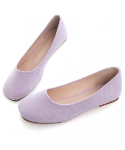 Flats for Women Comfortable Solid Color Soft Flats Square Toe Ballet Shoes Dressy Slip-ons Loafers D363-light Purple $15.29 F...