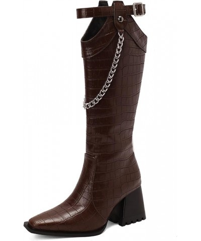 Women Block Heel Fashion Knee High Riding Boots Zipper Brown 1 $34.79 Boots