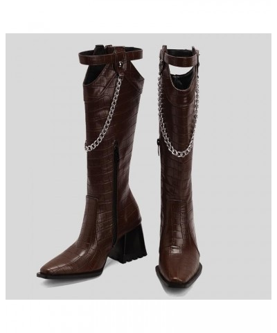 Women Block Heel Fashion Knee High Riding Boots Zipper Brown 1 $34.79 Boots