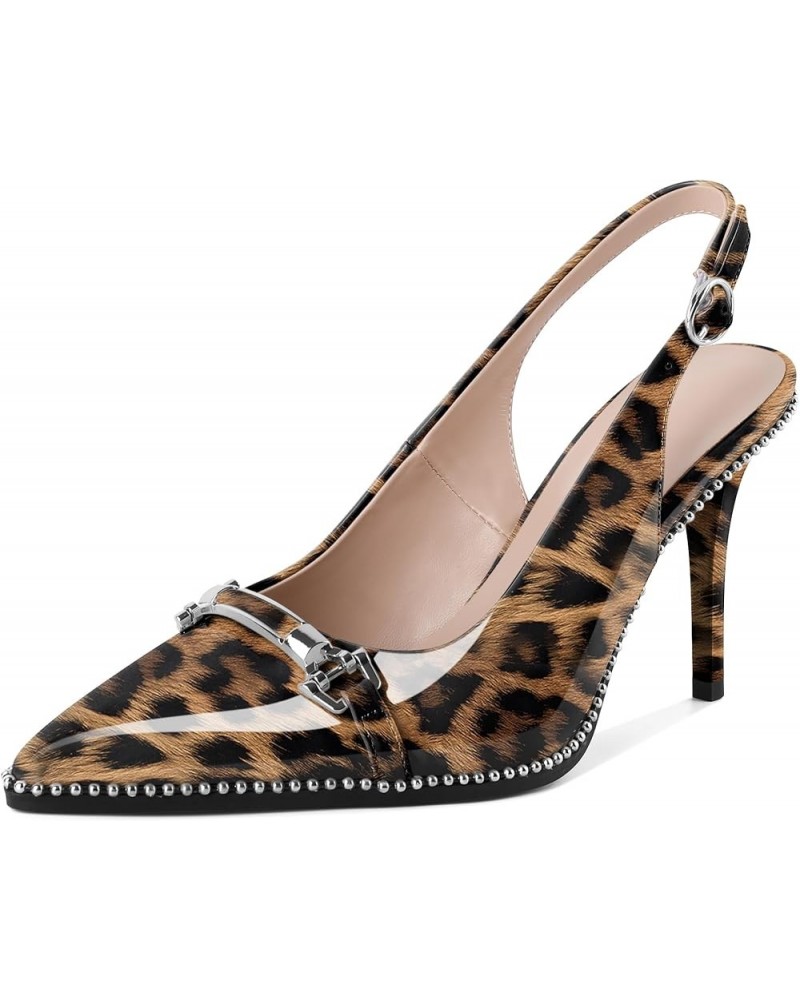 Women's Slingback Heels Pointed Toe Beaded High Heel Pumps 3.5 Inch Shoes US Size 5-13 Leopard $29.14 Pumps