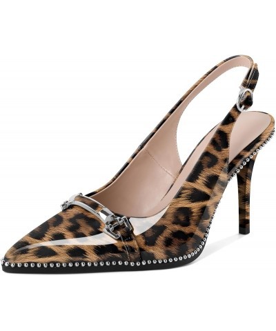 Women's Slingback Heels Pointed Toe Beaded High Heel Pumps 3.5 Inch Shoes US Size 5-13 Leopard $29.14 Pumps