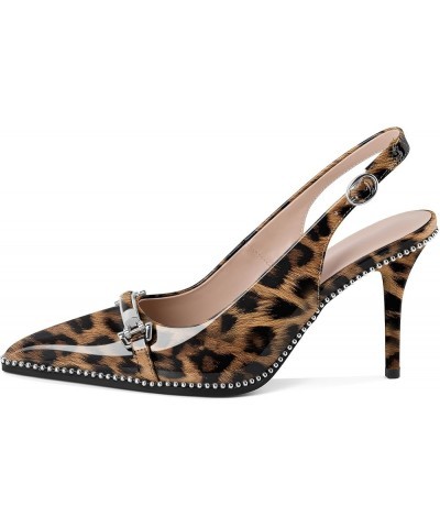 Women's Slingback Heels Pointed Toe Beaded High Heel Pumps 3.5 Inch Shoes US Size 5-13 Leopard $29.14 Pumps