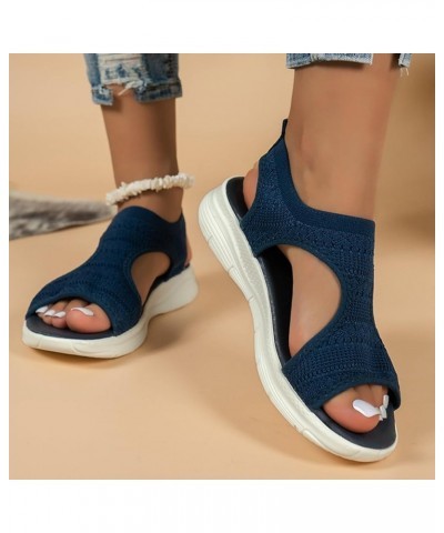 Women's Walking Sandals Dressy Comfortable Summer Platform Casual Dress Sandal Womens Studded Sandals Blue $15.00 Sandals