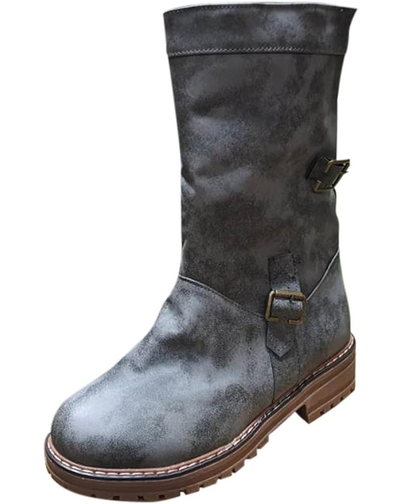 2021 Fashion Women's Shoes Autumn and Winter Round Toe Thick Heel Side Zipper Mid-Tube Rider Boots (Black, 9) 6.5 Grey $19.87...