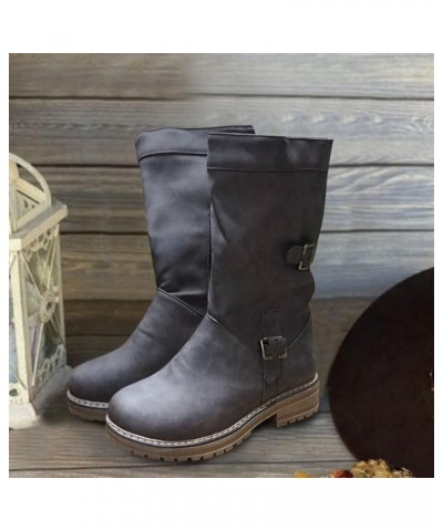 2021 Fashion Women's Shoes Autumn and Winter Round Toe Thick Heel Side Zipper Mid-Tube Rider Boots (Black, 9) 6.5 Grey $19.87...