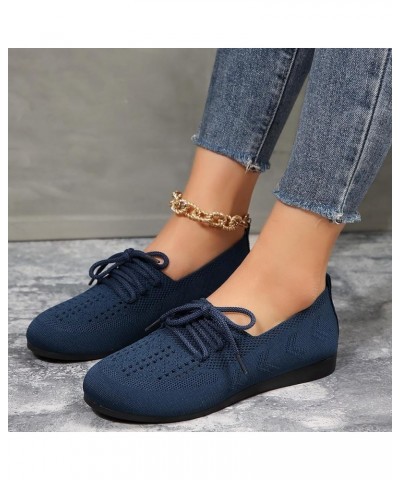 Ladies Single Shoes Flying Weave Hollow Breathable Flat Bottom Tie Large Size Soft Bottom Women Shoes Sandals Blue $13.29 Oxf...