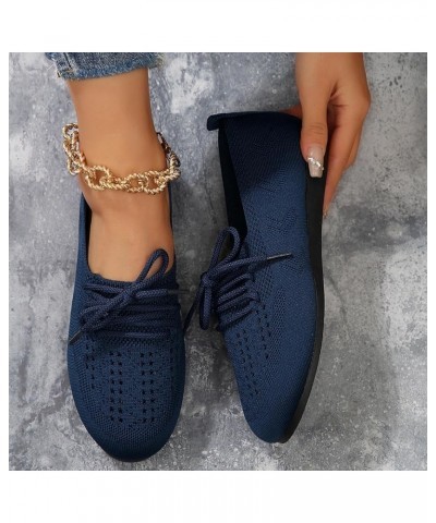 Ladies Single Shoes Flying Weave Hollow Breathable Flat Bottom Tie Large Size Soft Bottom Women Shoes Sandals Blue $13.29 Oxf...