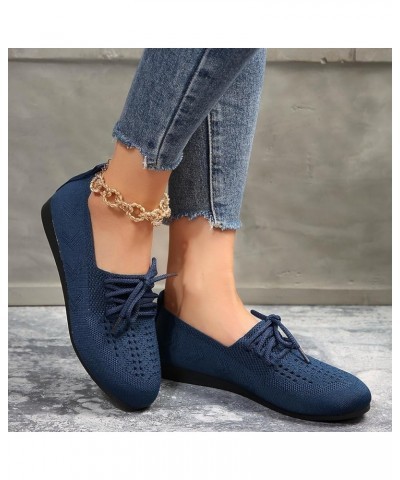 Ladies Single Shoes Flying Weave Hollow Breathable Flat Bottom Tie Large Size Soft Bottom Women Shoes Sandals Blue $13.29 Oxf...