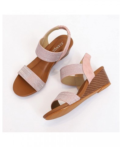 Women Peep Toe Non-slip Platform Wedge Heels Sandals Buckle Sequins Sandals Z 03-pink $20.43 Sandals