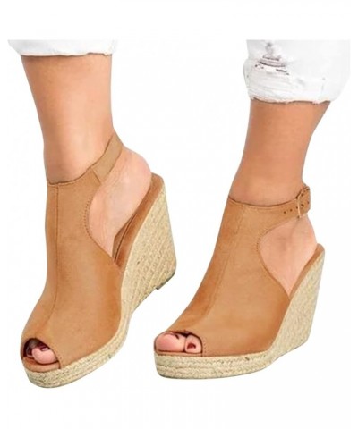 Wedge Sandals for Women Dressy Summer, Women's Espadrille Platform Sandals Peep Toe Ankle Strap Buckle Casual Shoes Khaki $14...