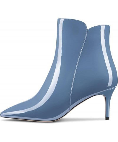 Women Ankle Boots Short Bootie Close Pointed Toe Slip-on Stiletto Mid Heel Patent Zipper 2.5 Inch Blue B $42.77 Boots