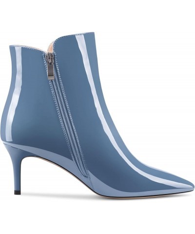 Women Ankle Boots Short Bootie Close Pointed Toe Slip-on Stiletto Mid Heel Patent Zipper 2.5 Inch Blue B $42.77 Boots