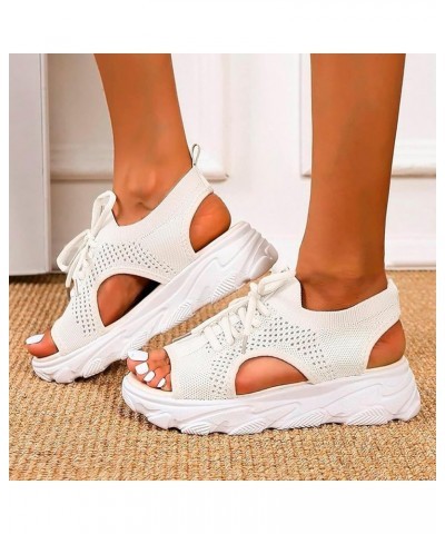 Open Toe Tennis Shoes, Contrast Paneled Cutout Lace-Up Muffin Sandals, Women Causal Summer Toe Platform Sneaker Sandals Y2-wh...