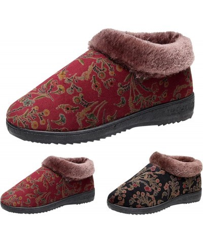 Fashion Winter Women Snow Boots Flat Bottom Non Slip Indoor Outdoor Flower Print Plush Warm and Comfortable Sturdy Water Hiki...