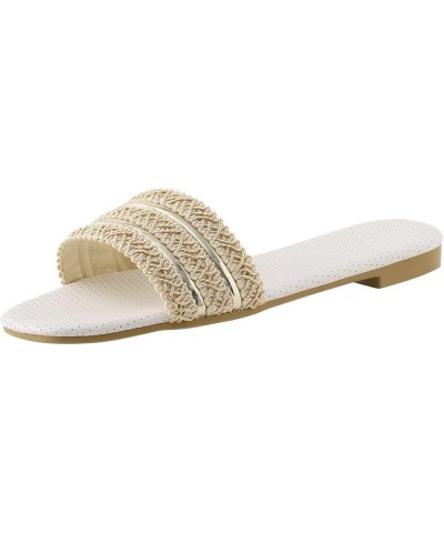 Women Breathable Open Toe Slide Sandals Trend Summer New Pattern Simple Flat Large Comfortable Non Slip Beach Sandals (Beige,...