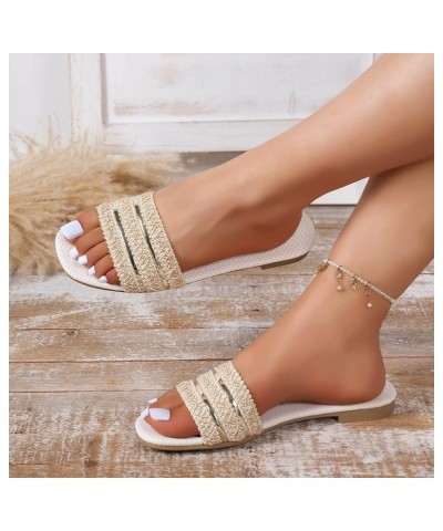 Women Breathable Open Toe Slide Sandals Trend Summer New Pattern Simple Flat Large Comfortable Non Slip Beach Sandals (Beige,...