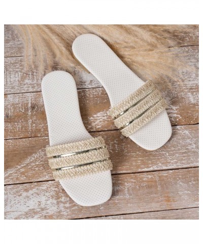 Women Breathable Open Toe Slide Sandals Trend Summer New Pattern Simple Flat Large Comfortable Non Slip Beach Sandals (Beige,...