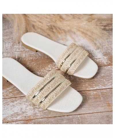 Women Breathable Open Toe Slide Sandals Trend Summer New Pattern Simple Flat Large Comfortable Non Slip Beach Sandals (Beige,...