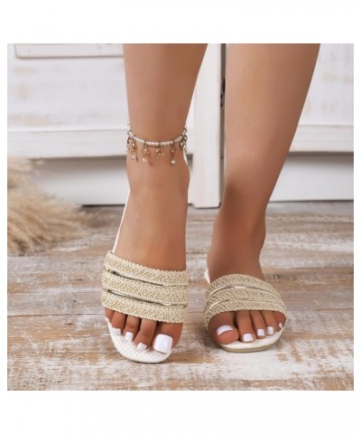 Women Breathable Open Toe Slide Sandals Trend Summer New Pattern Simple Flat Large Comfortable Non Slip Beach Sandals (Beige,...