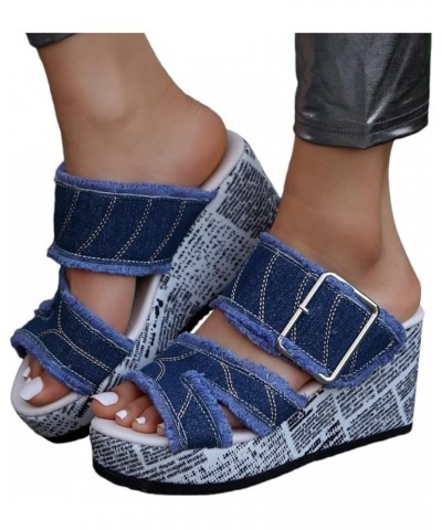 Women's Wedge Slides Comfortable Denim Strap Sandals Fashion Espadrille Walking Flip Flops Chunky High Heels Slippers Walking...