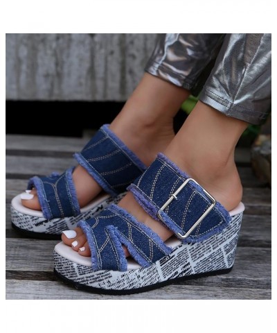 Women's Wedge Slides Comfortable Denim Strap Sandals Fashion Espadrille Walking Flip Flops Chunky High Heels Slippers Walking...