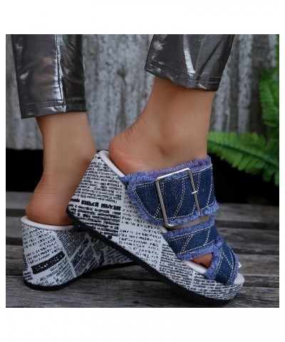 Women's Wedge Slides Comfortable Denim Strap Sandals Fashion Espadrille Walking Flip Flops Chunky High Heels Slippers Walking...