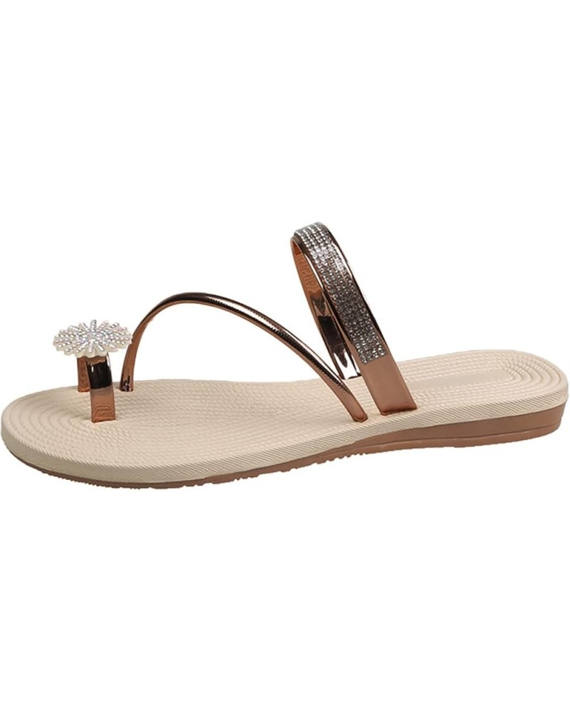 Sandals for Women, Women's Rhinestone Flat Sandals, Women Flip Flops with Clip Toe Ring Brown $10.44 Sandals