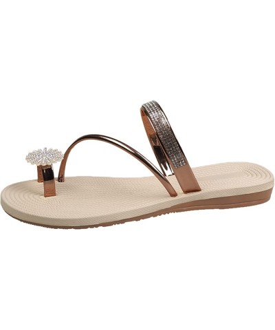 Sandals for Women, Women's Rhinestone Flat Sandals, Women Flip Flops with Clip Toe Ring Brown $10.44 Sandals