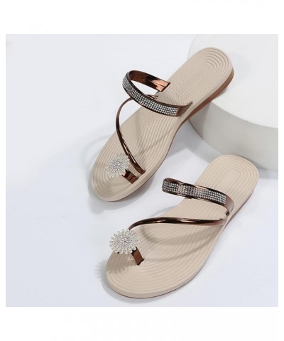 Sandals for Women, Women's Rhinestone Flat Sandals, Women Flip Flops with Clip Toe Ring Brown $10.44 Sandals