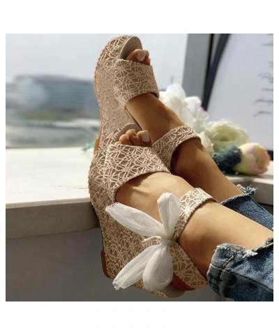 Wedge High Heel Sandals for Women, Women's Platform Wedge Sandal Ribbon Bow Knot Ankle Strap Dress Sandal Peep Toe Comfort Su...