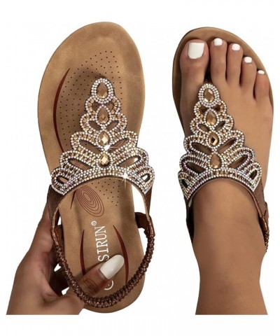 Sandals for Women Dressy Summer Rhinestone Elastic Band Wedge Sandals Comfy Open Toe Bohemian Beach Sandals Z02-brown $16.42 ...