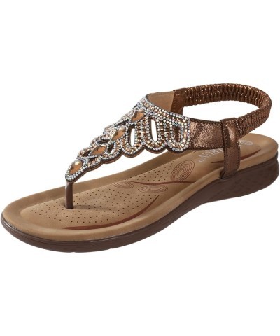 Sandals for Women Dressy Summer Rhinestone Elastic Band Wedge Sandals Comfy Open Toe Bohemian Beach Sandals Z02-brown $16.42 ...