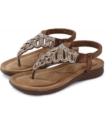 Sandals for Women Dressy Summer Rhinestone Elastic Band Wedge Sandals Comfy Open Toe Bohemian Beach Sandals Z02-brown $16.42 ...