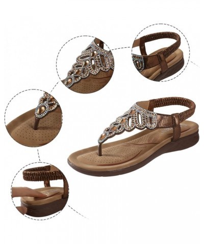 Sandals for Women Dressy Summer Rhinestone Elastic Band Wedge Sandals Comfy Open Toe Bohemian Beach Sandals Z02-brown $16.42 ...