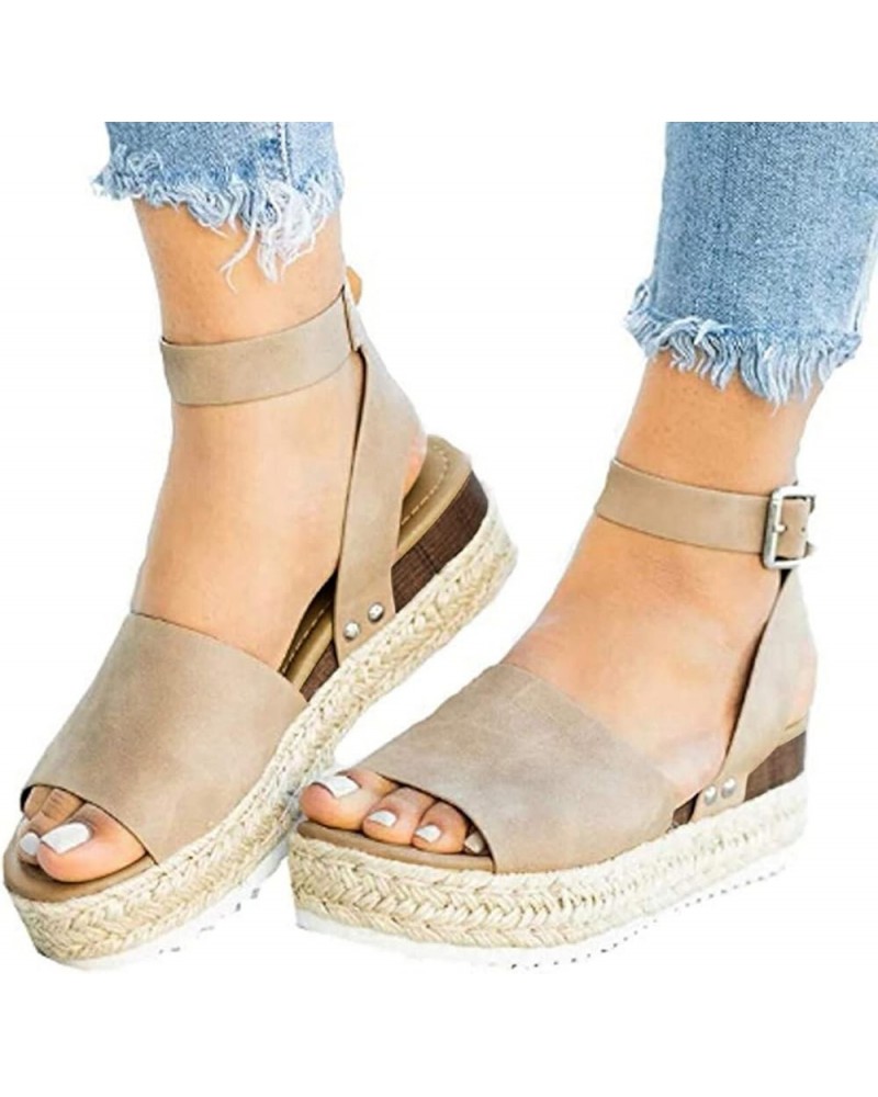 Summer Sandals for Women Wedge Comfy Platform Sandal Shoes Summer Beach Travel Shoe Slipper Flip Flop Khaki $16.41 Sandals