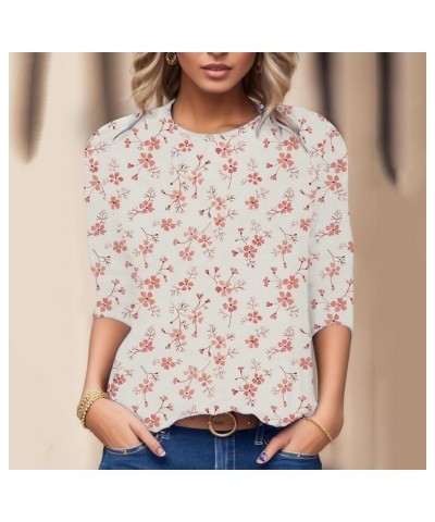 Women Plus Size Shirt for Women Casual Tops Round Neck Three Quarter Sleeve Comfortable Floral Print Blouse Swim Pink- Shirt ...