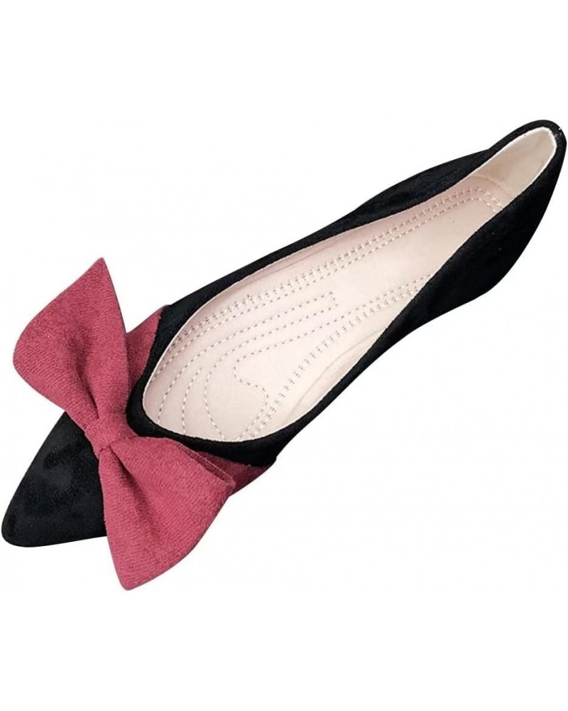 Bowknot Pointed Toe Ballet Flats for Women Comfort Slip-On Work Flats Suede Solid Dress Shoes B-black $16.65 Flats