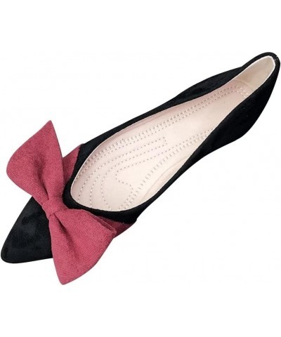 Bowknot Pointed Toe Ballet Flats for Women Comfort Slip-On Work Flats Suede Solid Dress Shoes B-black $16.65 Flats