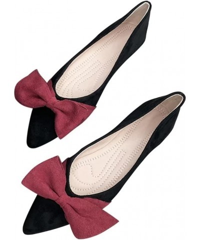 Bowknot Pointed Toe Ballet Flats for Women Comfort Slip-On Work Flats Suede Solid Dress Shoes B-black $16.65 Flats