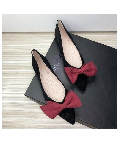 Bowknot Pointed Toe Ballet Flats for Women Comfort Slip-On Work Flats Suede Solid Dress Shoes B-black $16.65 Flats