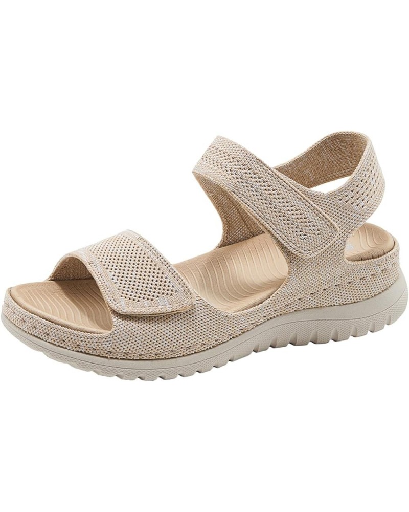 Women Flat Sandals Fashion Square Toe Women's Platform Wedge Sandals Breathable Knit Beige $19.07 Sandals