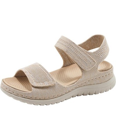 Women Flat Sandals Fashion Square Toe Women's Platform Wedge Sandals Breathable Knit Beige $19.07 Sandals