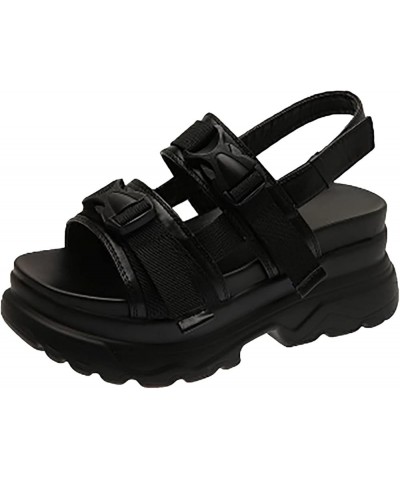 Womens Sandals Summer Thick Soled Sandals Beach Sandals Large Size Sports Sandals With Round Toe Black $16.66 Sandals