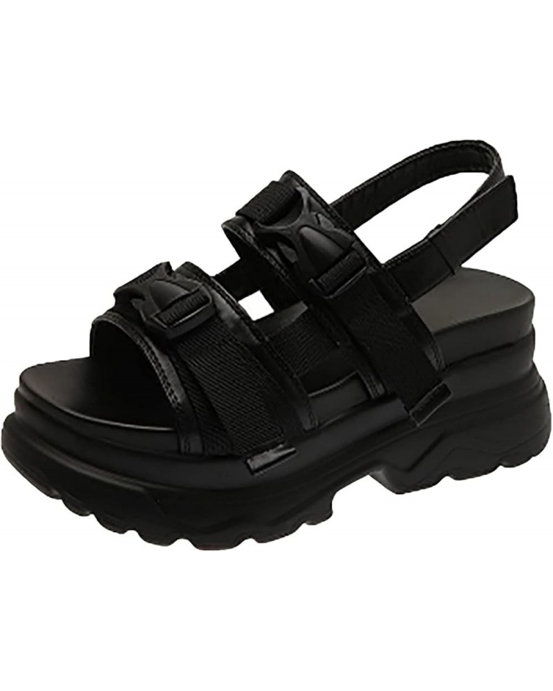 Womens Sandals Summer Thick Soled Sandals Beach Sandals Large Size Sports Sandals With Round Toe Black $16.66 Sandals